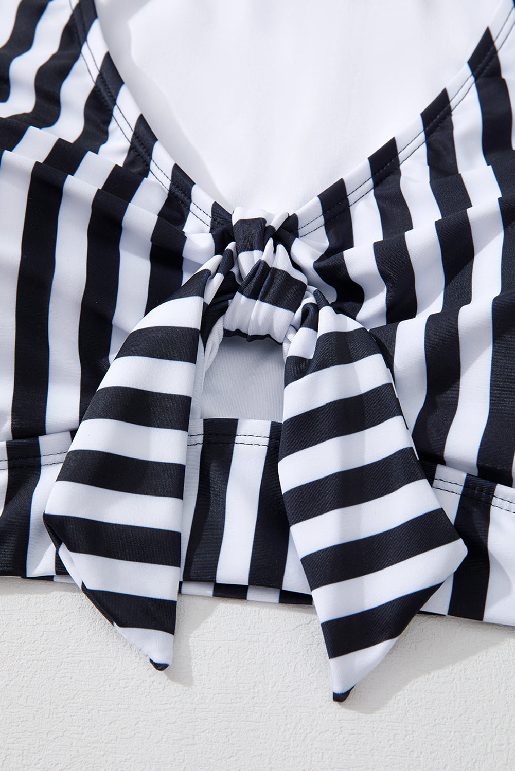 Black Stripe Plus Size Knot Cutout Ruffle Sleeve and High Waisted 2pcs Bikini BB Fashion Outlet