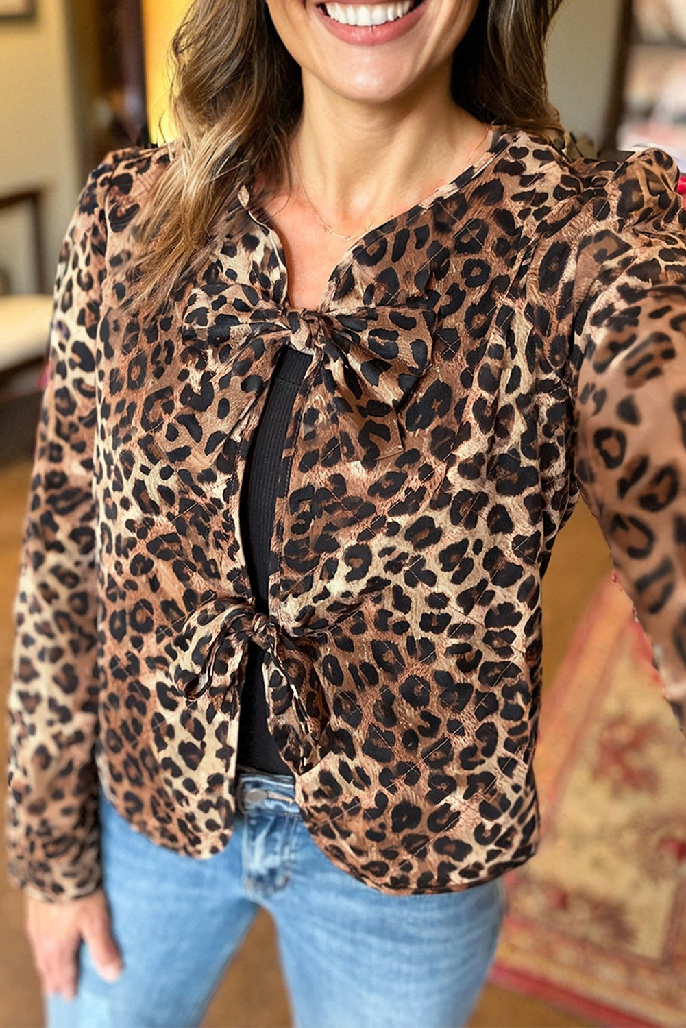 Leopard Quilted Tie Front Jacket eAura