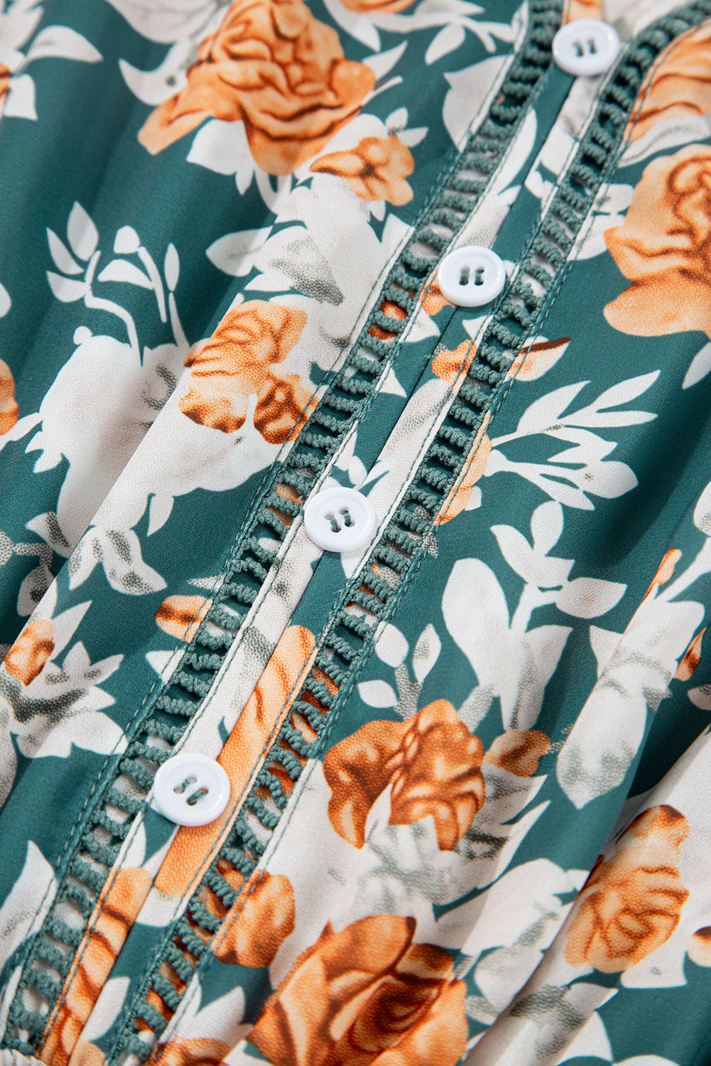 Green Floral Print Trimmed V Neck Tie Waist Sleeveless Holiday Long Dress - eAura