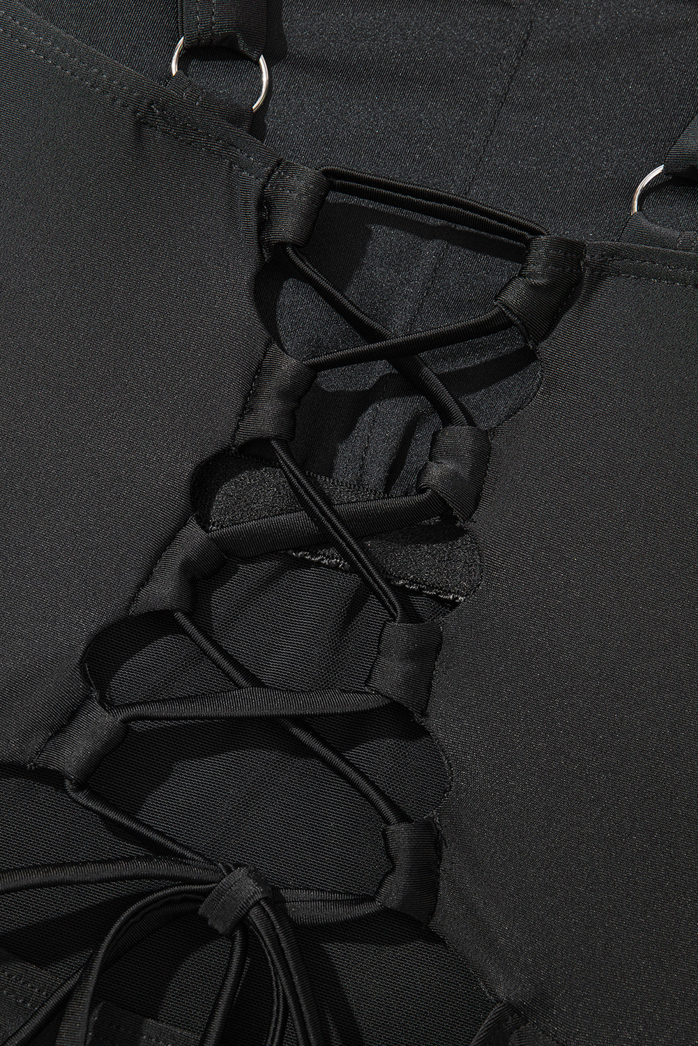 Black Solid Criss Cross Backless Square Neck One Piece Swimsuit eAura
