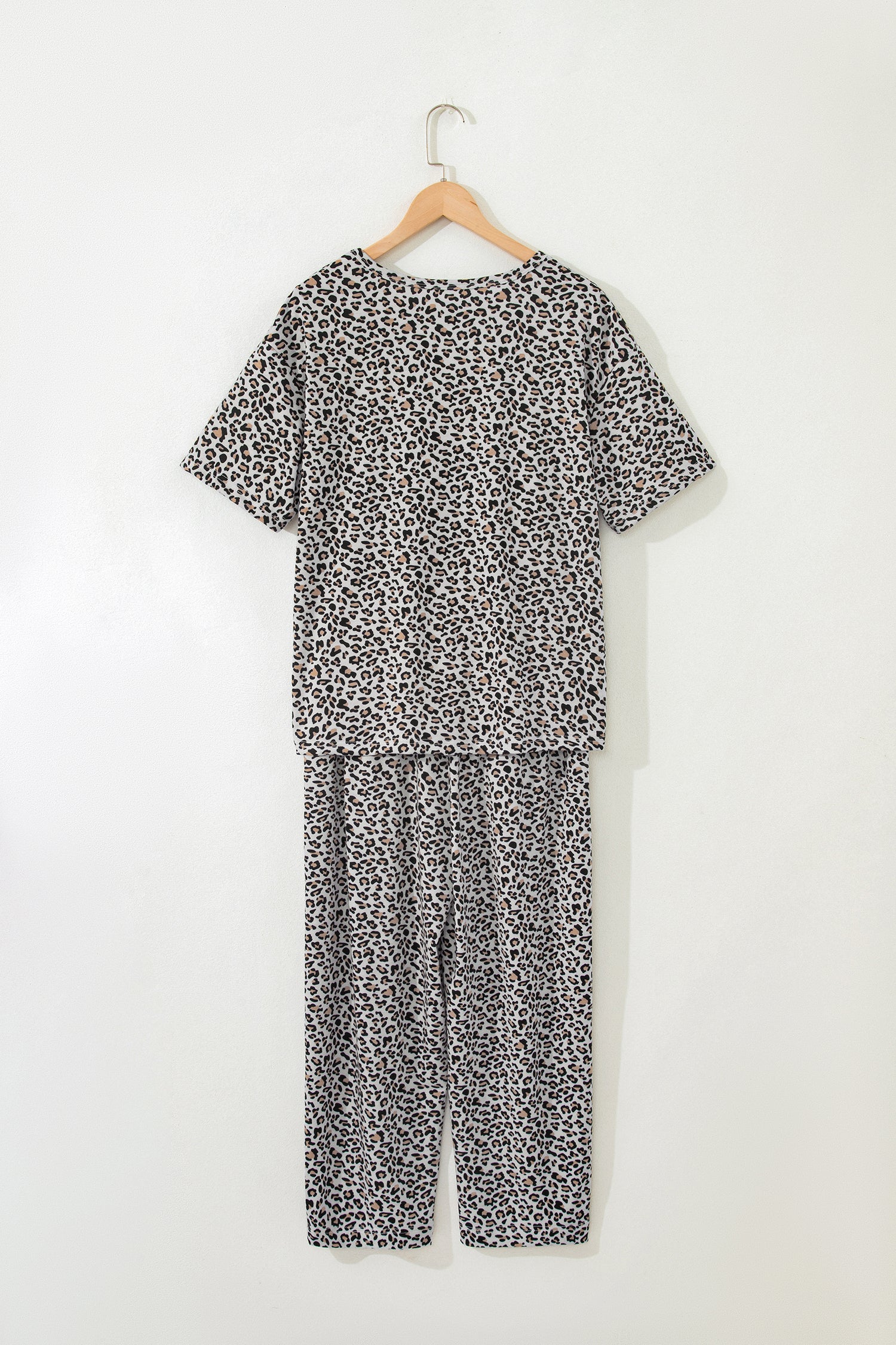 Leopard Print High-Low Tee & Wide Leg Pants Set – Brown