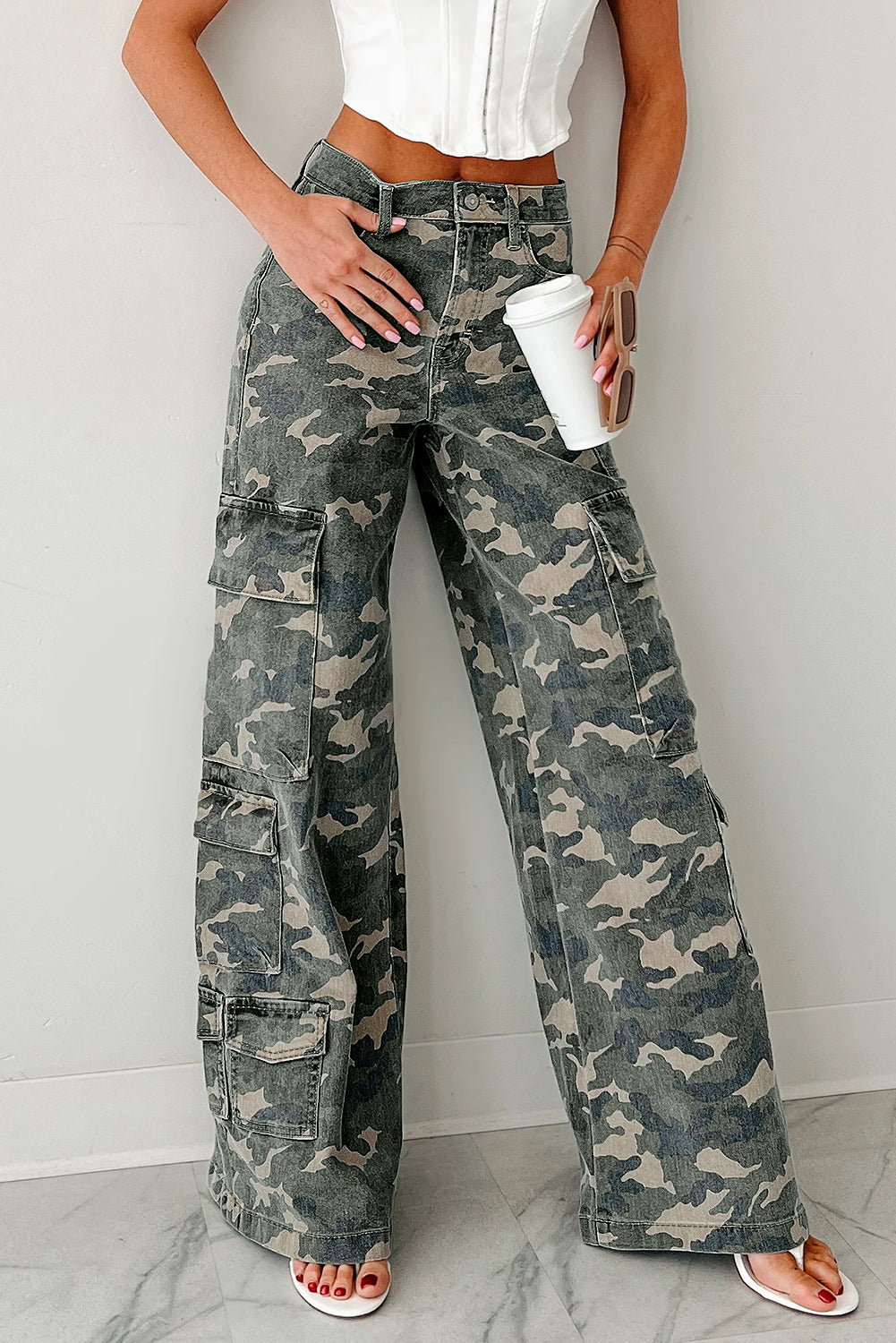 Camo Cargo Wide Leg Jeans - eAura