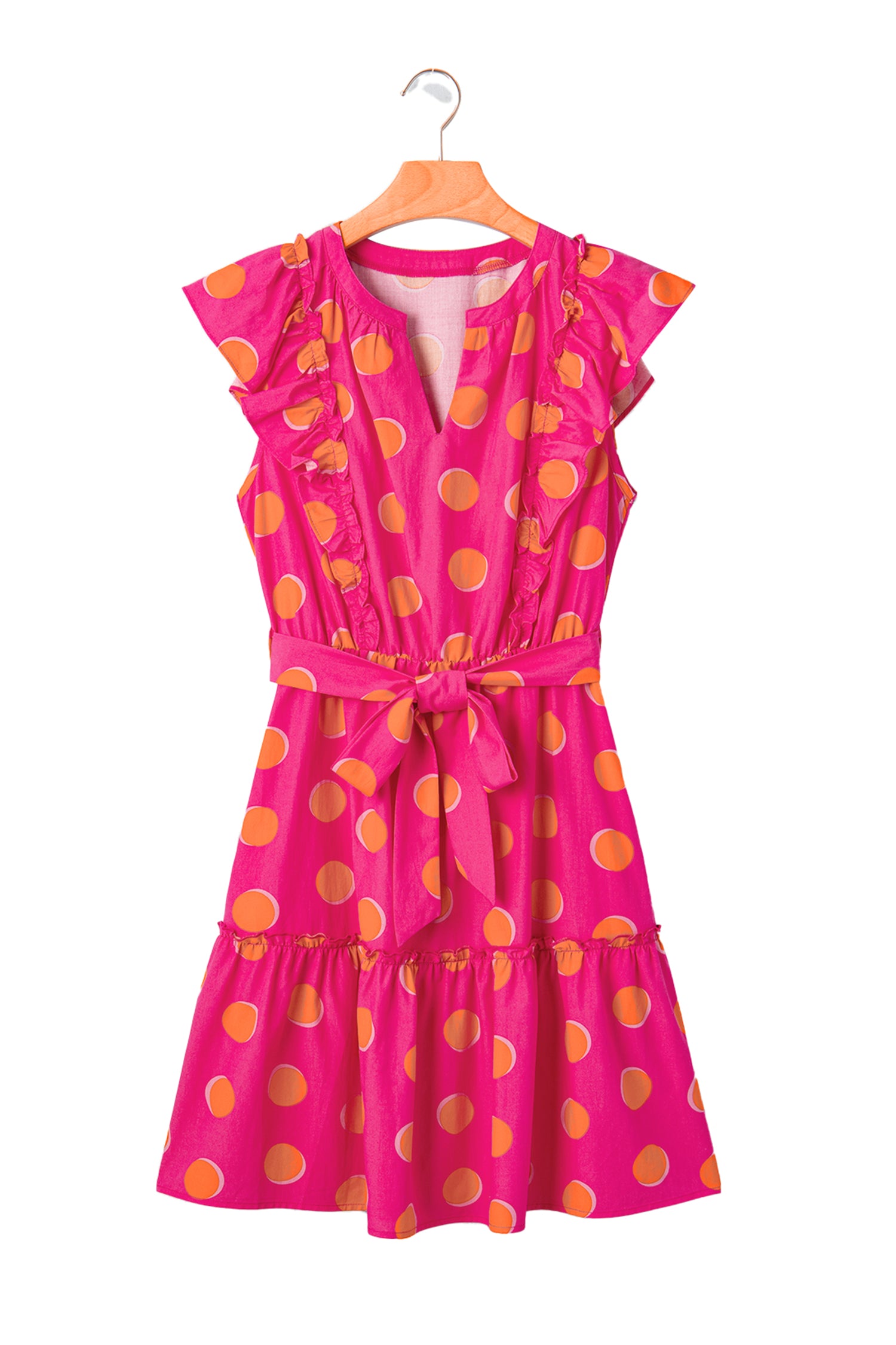 Polka Dot V Neck Ruffled Short Sleeve Mini Dress