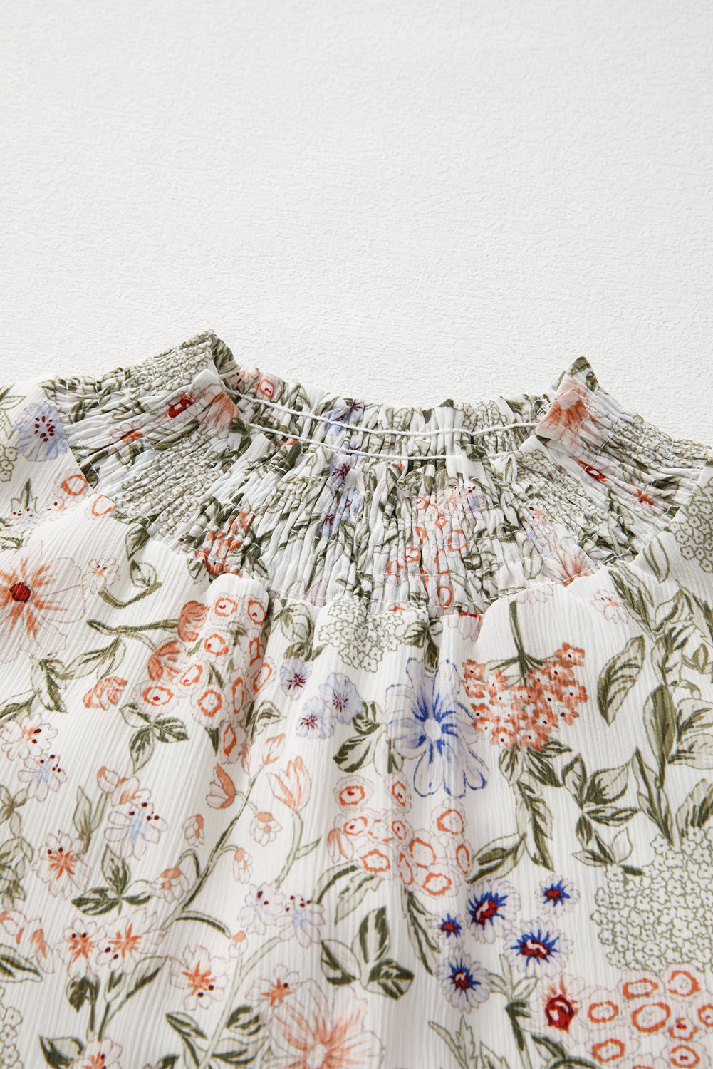Green Floral Print Tiered Frilled Shirred Mock Neck Mini Dress Beagle Boutique Fashion Outlet