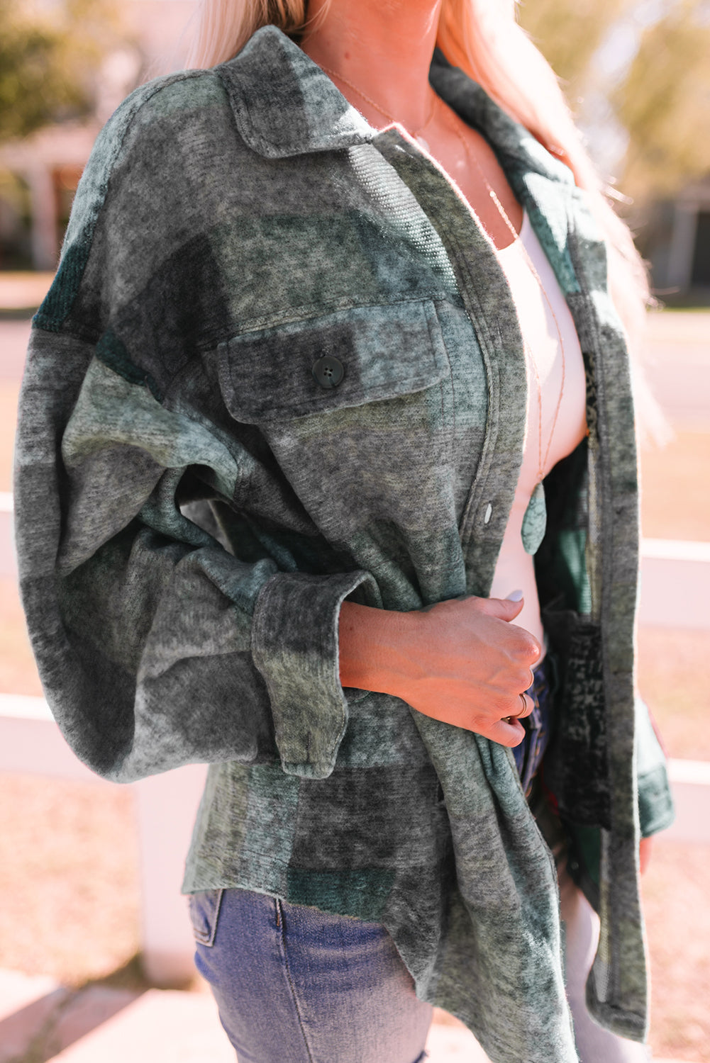 MultiColour Brushed Plaid Pocketed Oversize Shacket eAura
