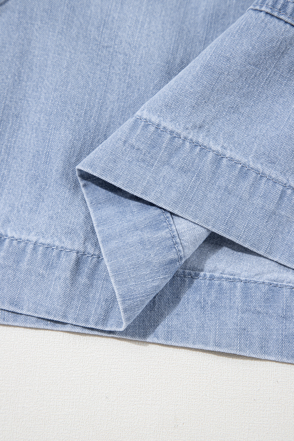 Beau Blue Pocketed Drawstring High Waist Plus Size Denim Shorts BB Fashion Outlet