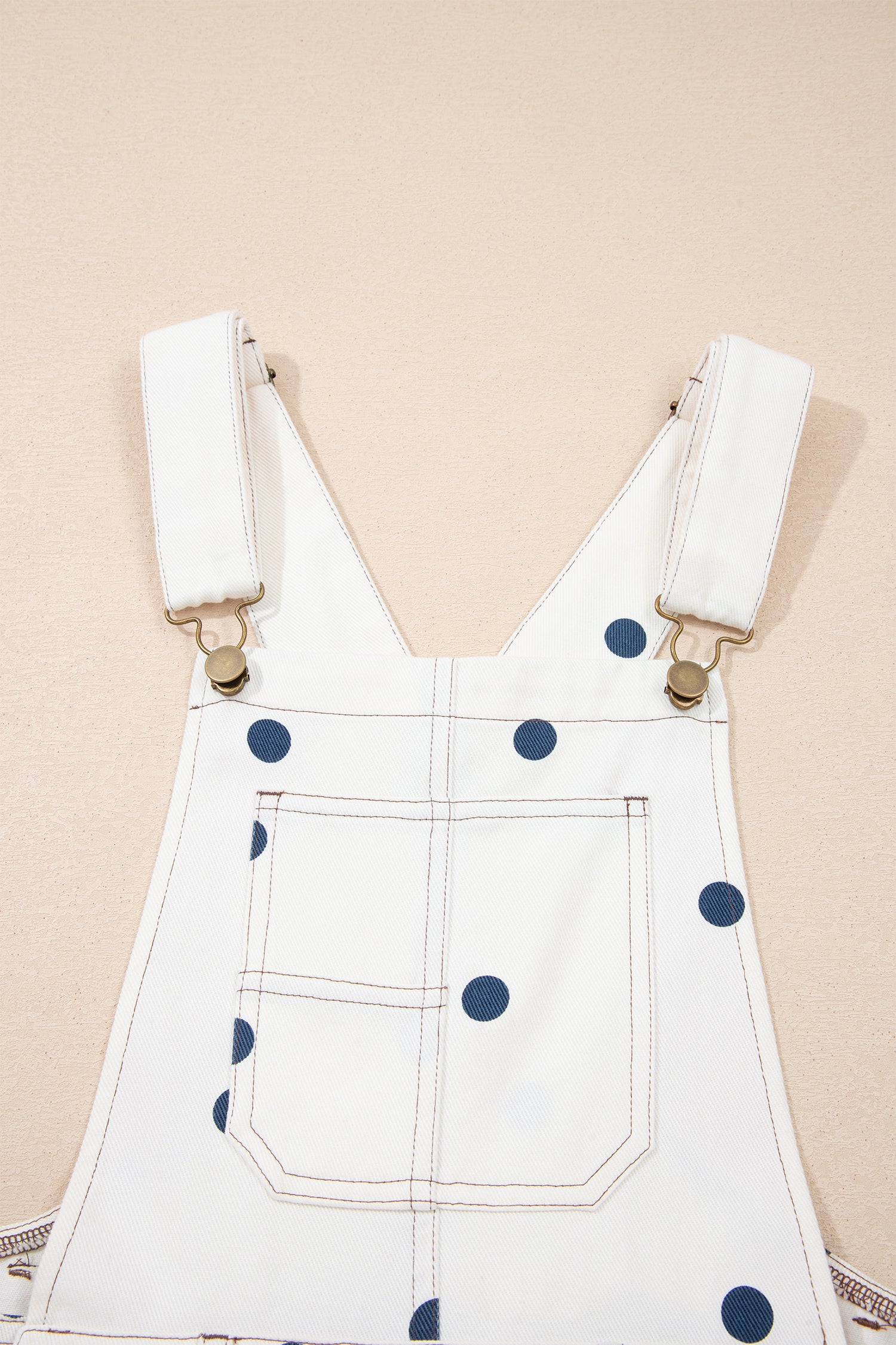 Polka Dot Print Bib Pocket Denim Barrel Overalls