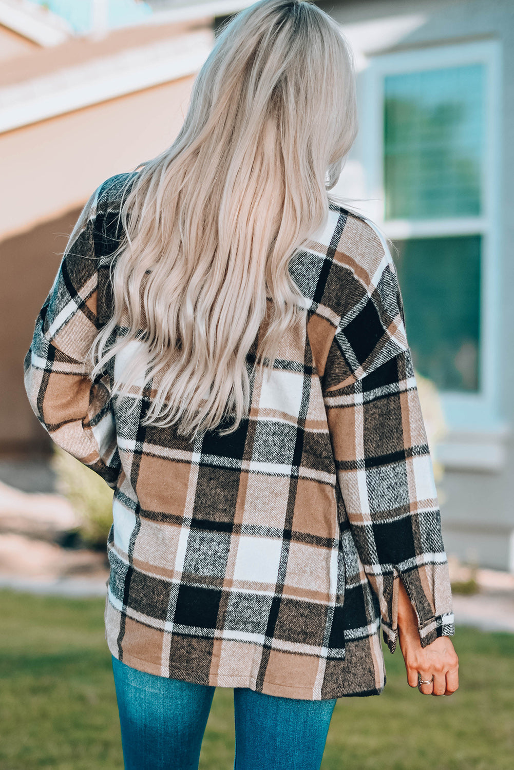 Plaid Print Buttoned Shirt Jacket Beagle Boutique Fashion Outlet