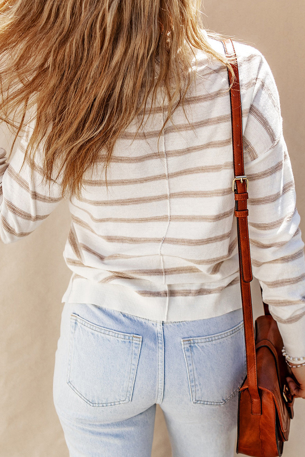 Cowl Neck Striped Print Drop Shoulder Sweater eAura