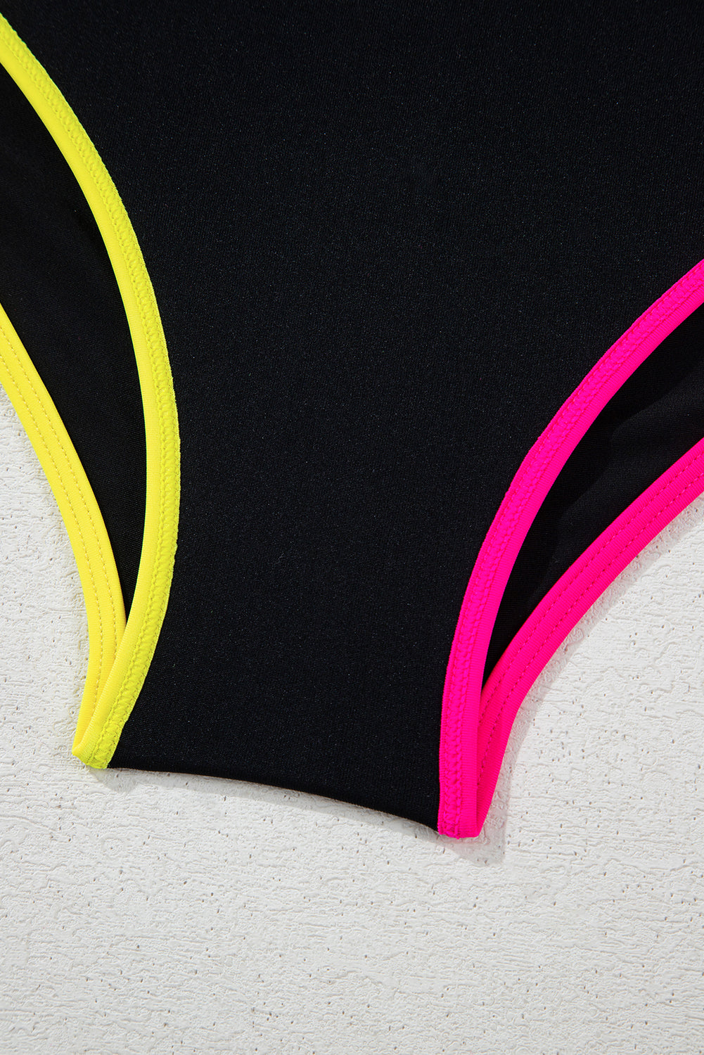 Black Colour Block Drawstring Side V Neck High Waist Bikini Set eAura