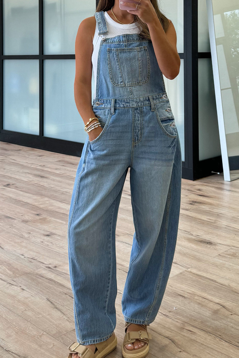 Blue Adjustable Buckle Barrel Denim Overalls Dear-Lover Dropshipping