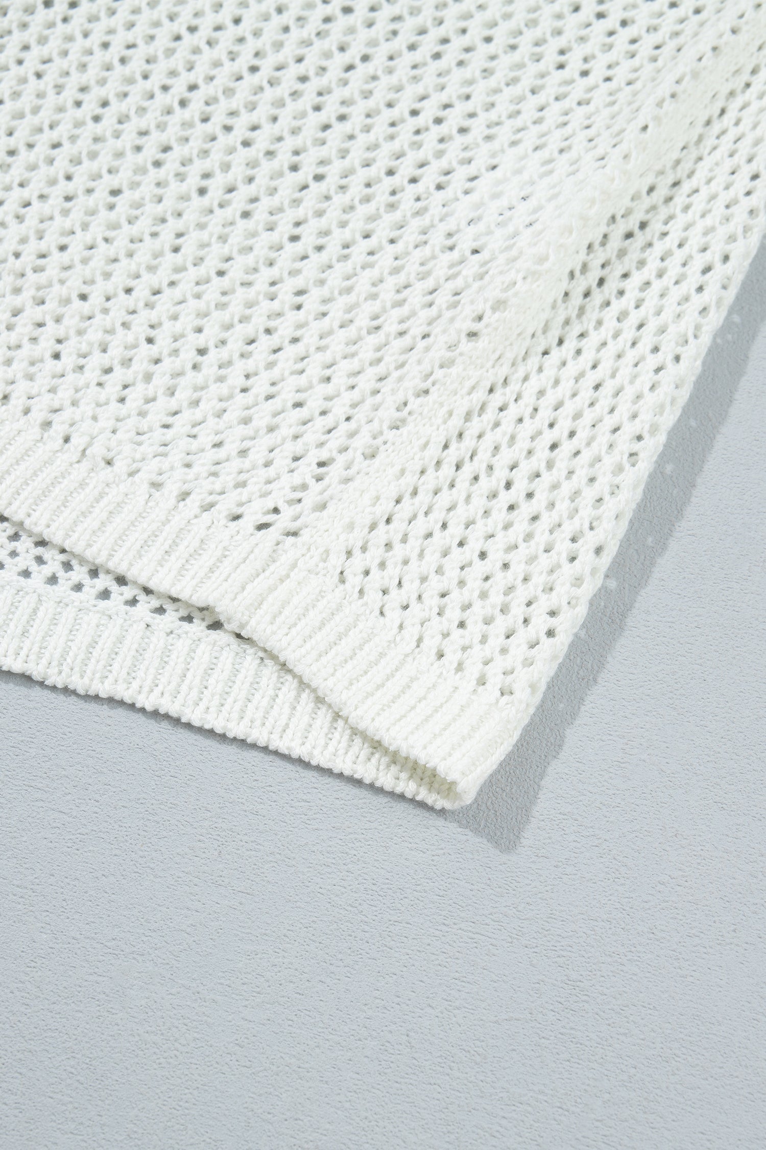 Open Knit Fish Embroidered Casual Sweater – White