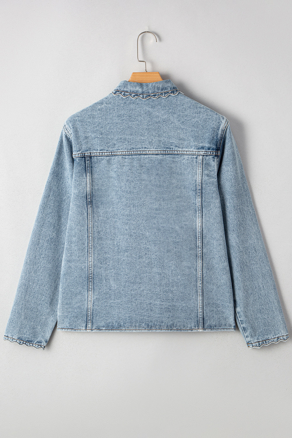 Scallop Trim Collar Patched Pocket Button Up Denim Jacket eAura