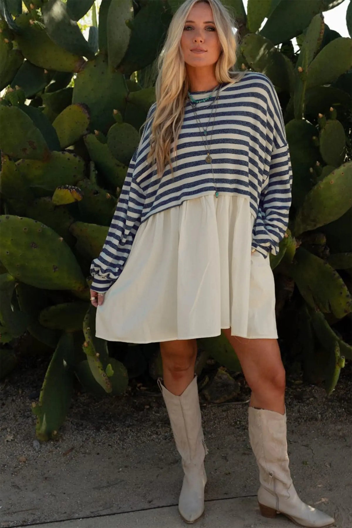 Mini Dress Long Sleeve Pocketed Patchwork Hem