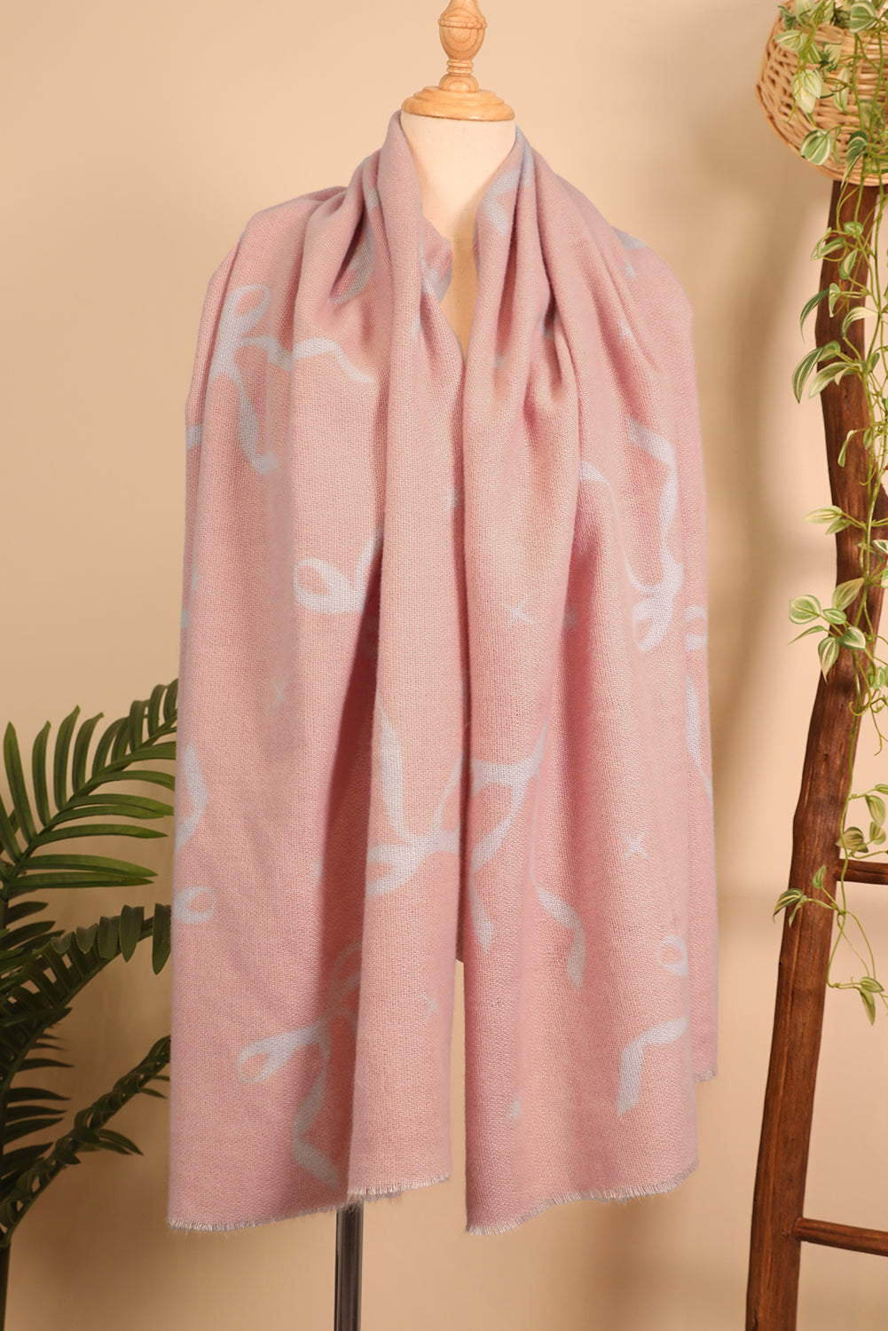 Bow Print Raw Edge Lightweight Scarf Shewin