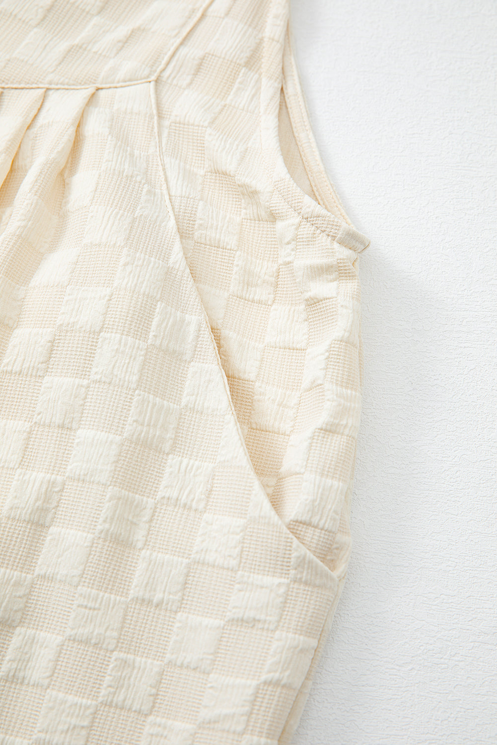 Beige Checkered Pocketed High Waist Wide Leg Overall eAura