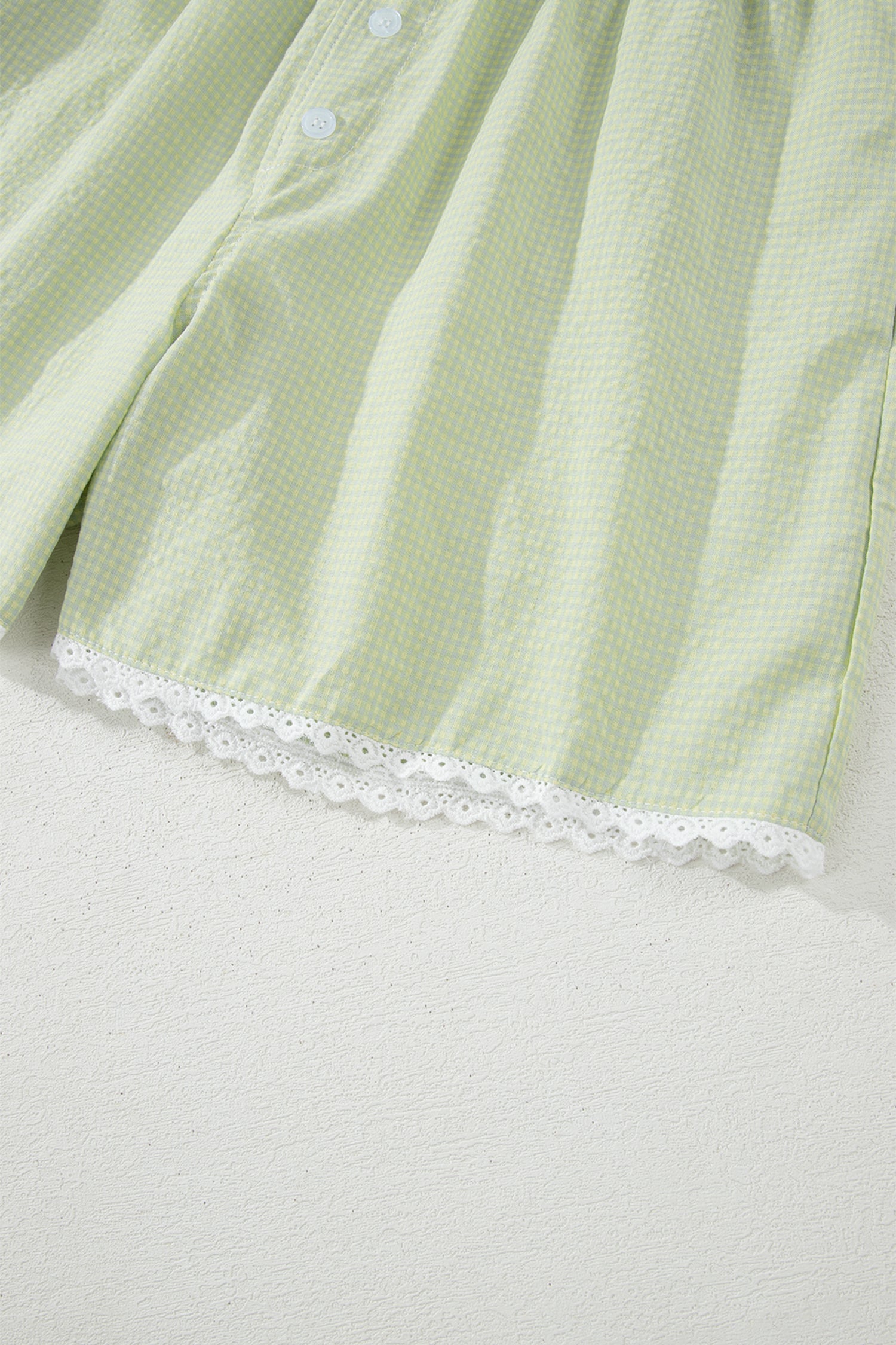 Gingham Plaid Boxer Shorts with Lace Trim & Button Detail