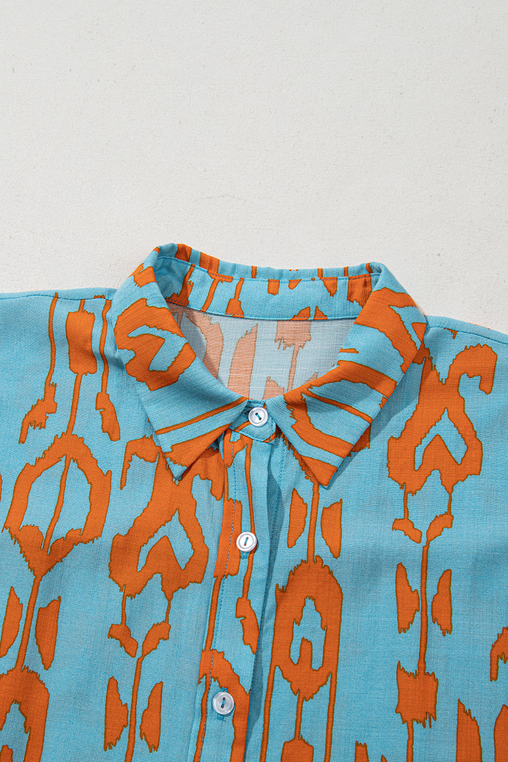 Sky Blue Abstract Print Dolman Short Sleeve Western Loose Shirt eAura