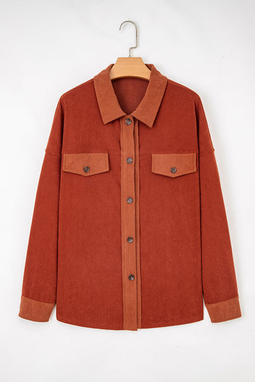 Drop Shoulder Casual Shacket With Pockets - Gold Flame / S - Outerwear/Jackets