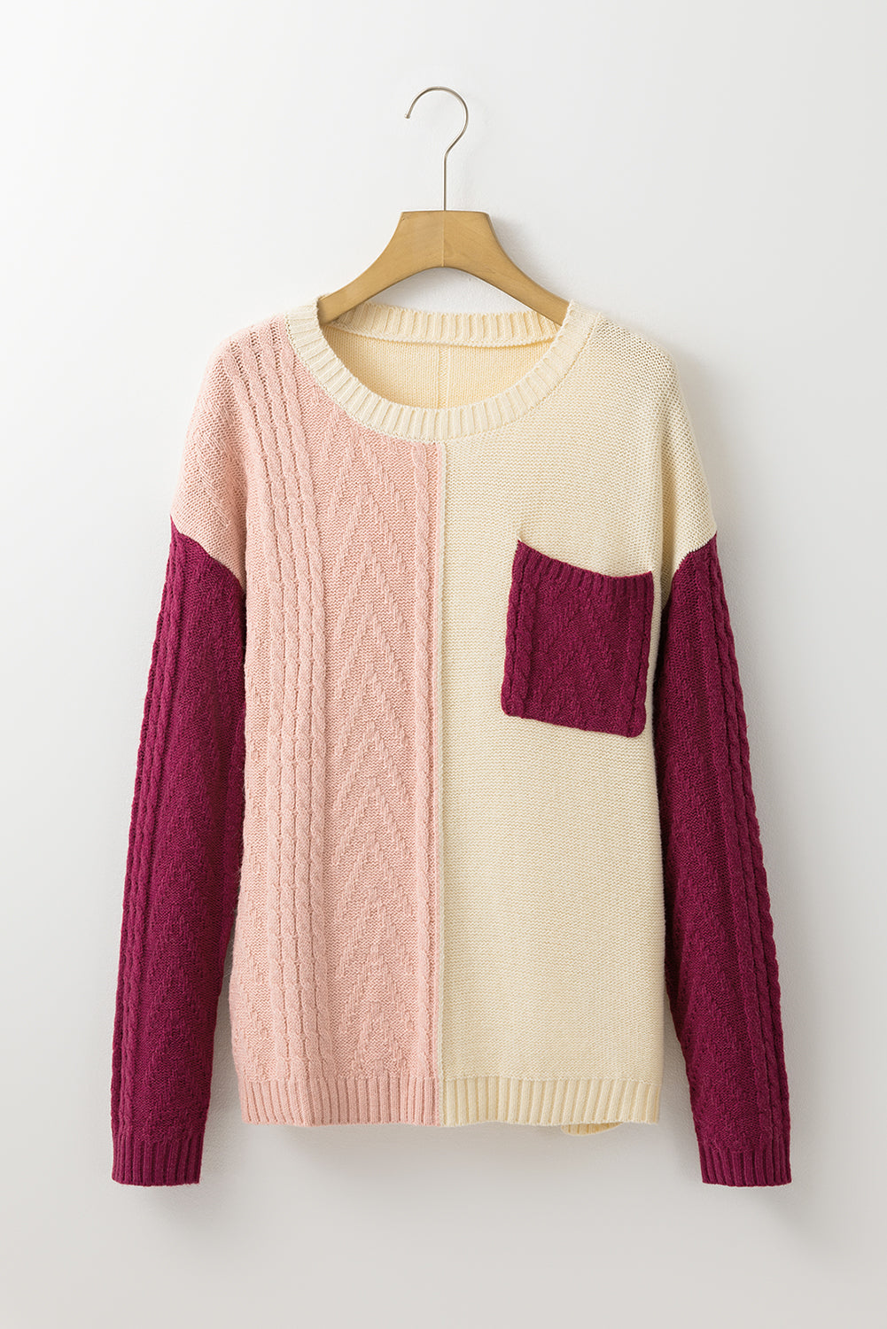 Rose Tan Colourblock Patched Pocket Drop Shoulder Sweater eAura