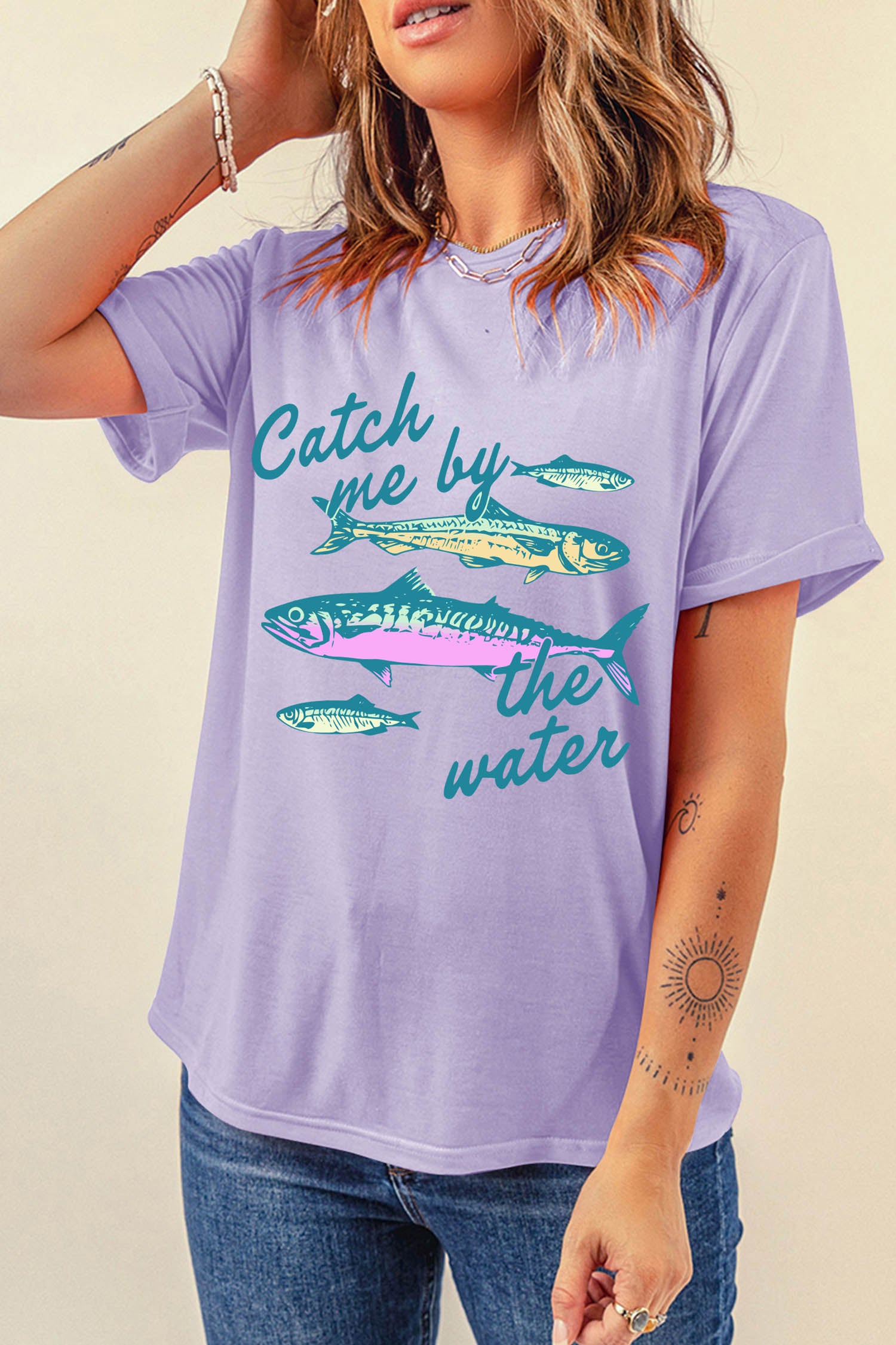 Catch me by the water Fishes Printed T Shirt – Orchid Petal