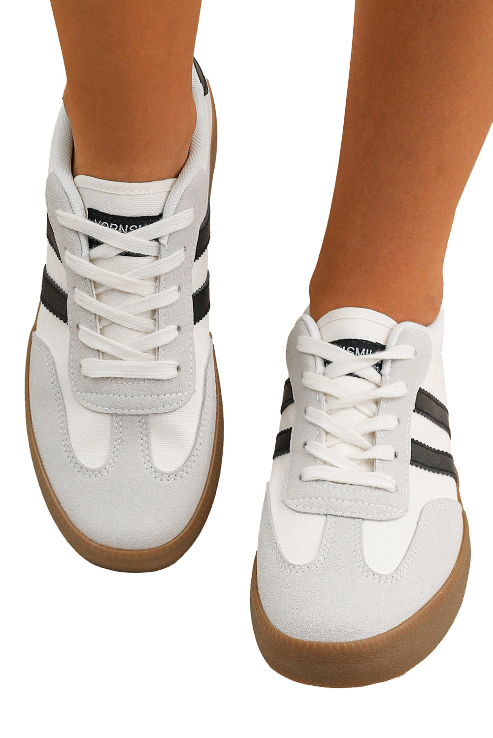 White Striped Lace-up Flat Trainers BB Fashion Outlet