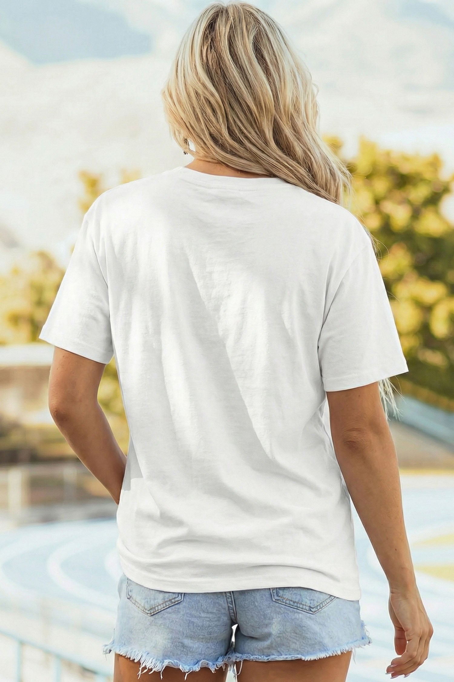 Embroidered Bow Rugby Graphic Casual T-Shirt – White