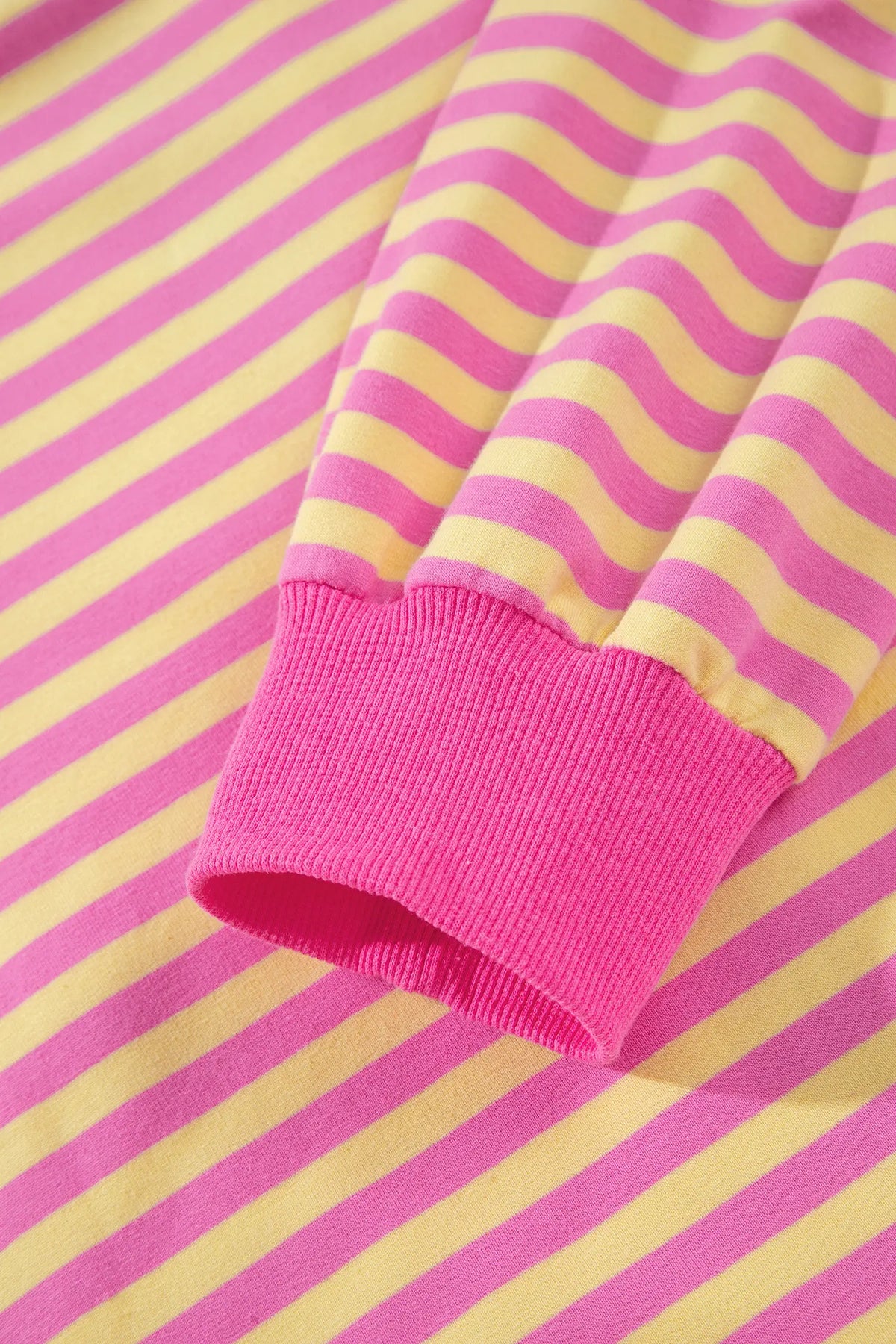 Striped Long Sleeve Zip-Up Hoodie Drawstring Elastic Waist 2pcs Short Set – Rose Red