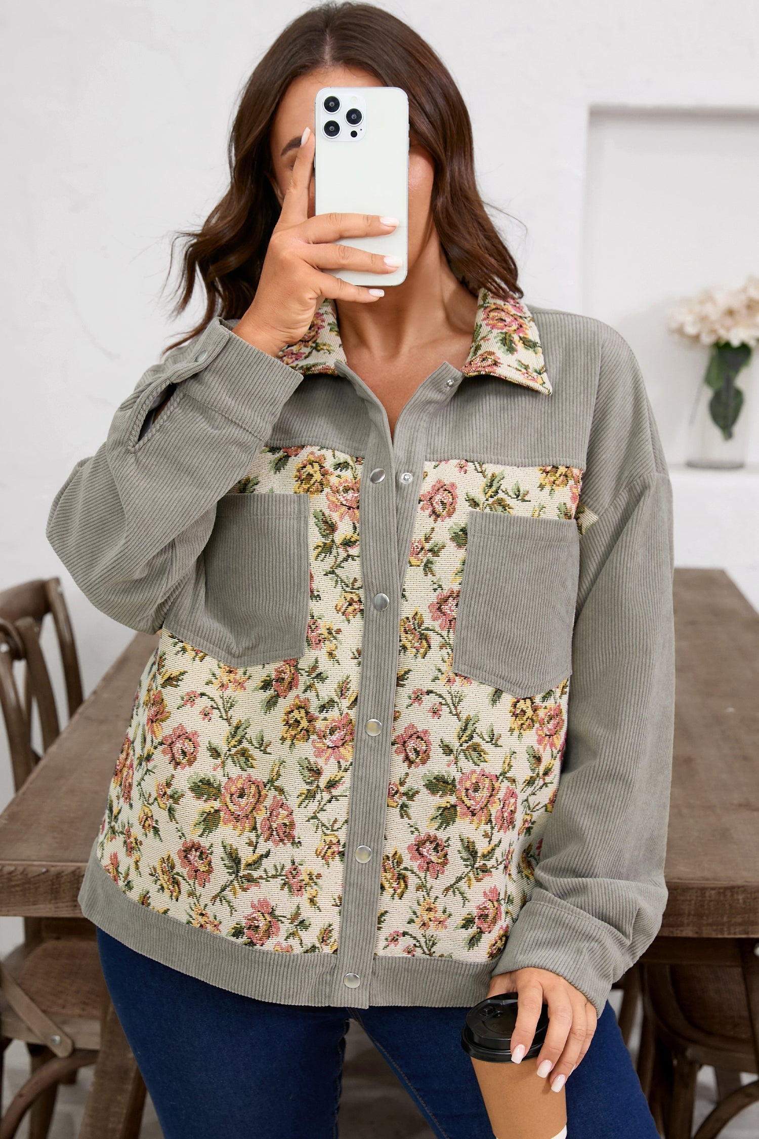 Soft Corduroy Floral Patchwork Jacket - eAura
