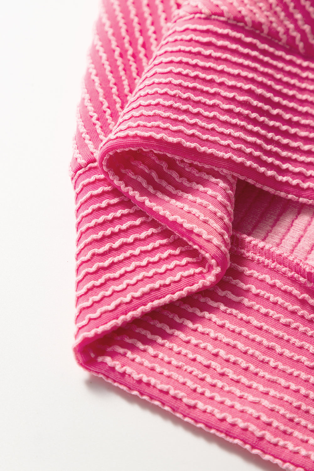 Bright Pink Solid Ribbed Knit Short Sleeve T Shirt and Wide Leg Trousers Set eAura
