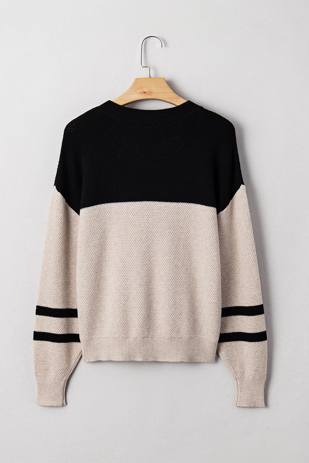 Colour Block Knit Striped Sleeve Detail Casual Sweater eAura