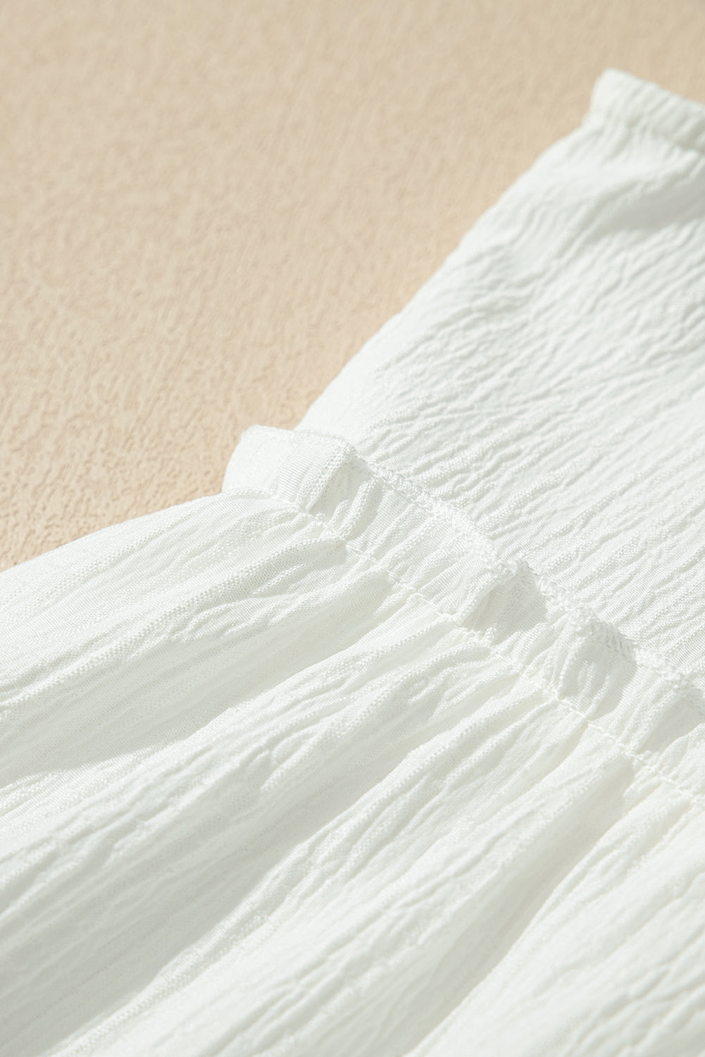 White Textured Ruffled Trim V Neck Flutter Flowy Top eAura