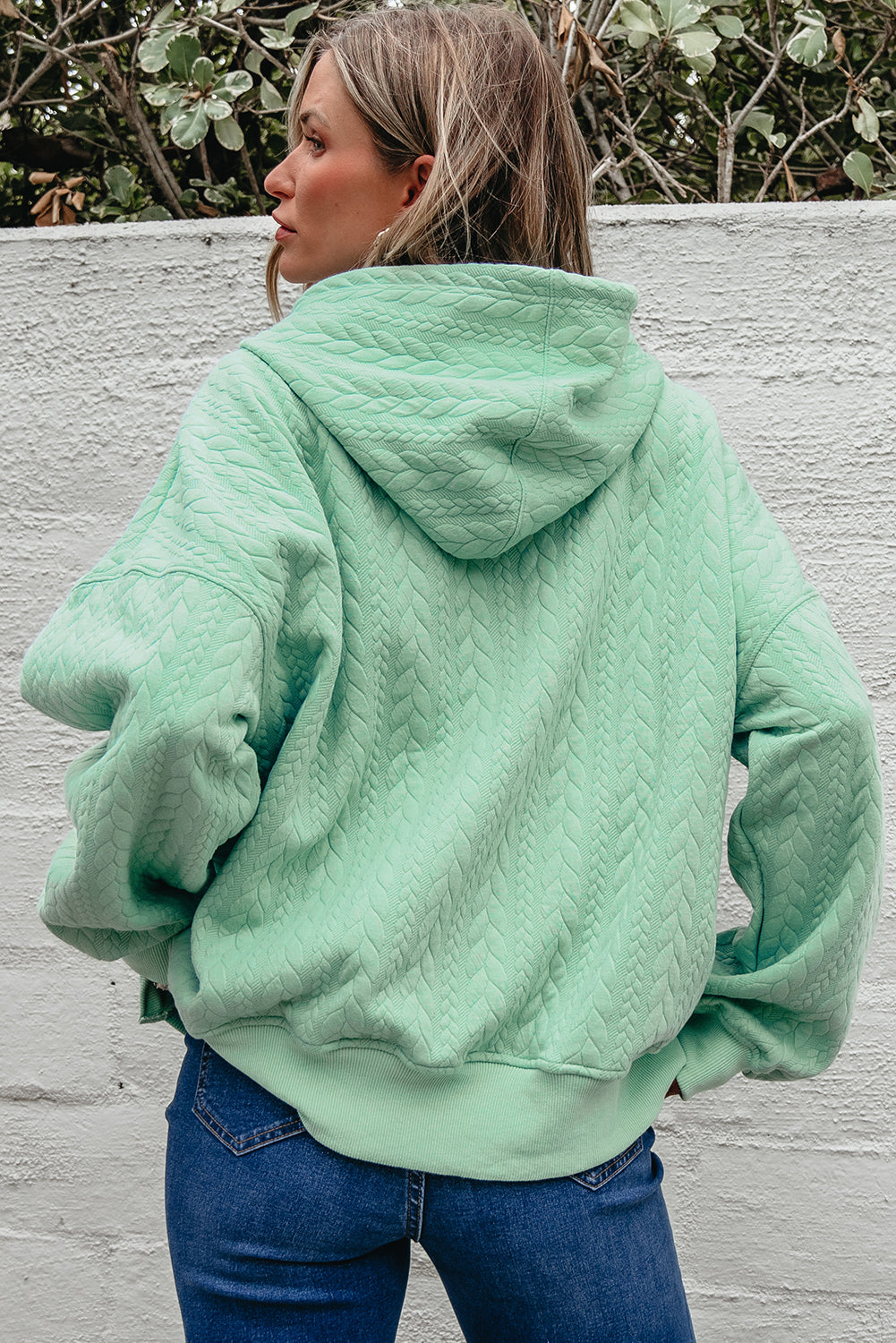 Cable Textured Baggy Hoodie - Tops/Sweatshirts & Hoodies