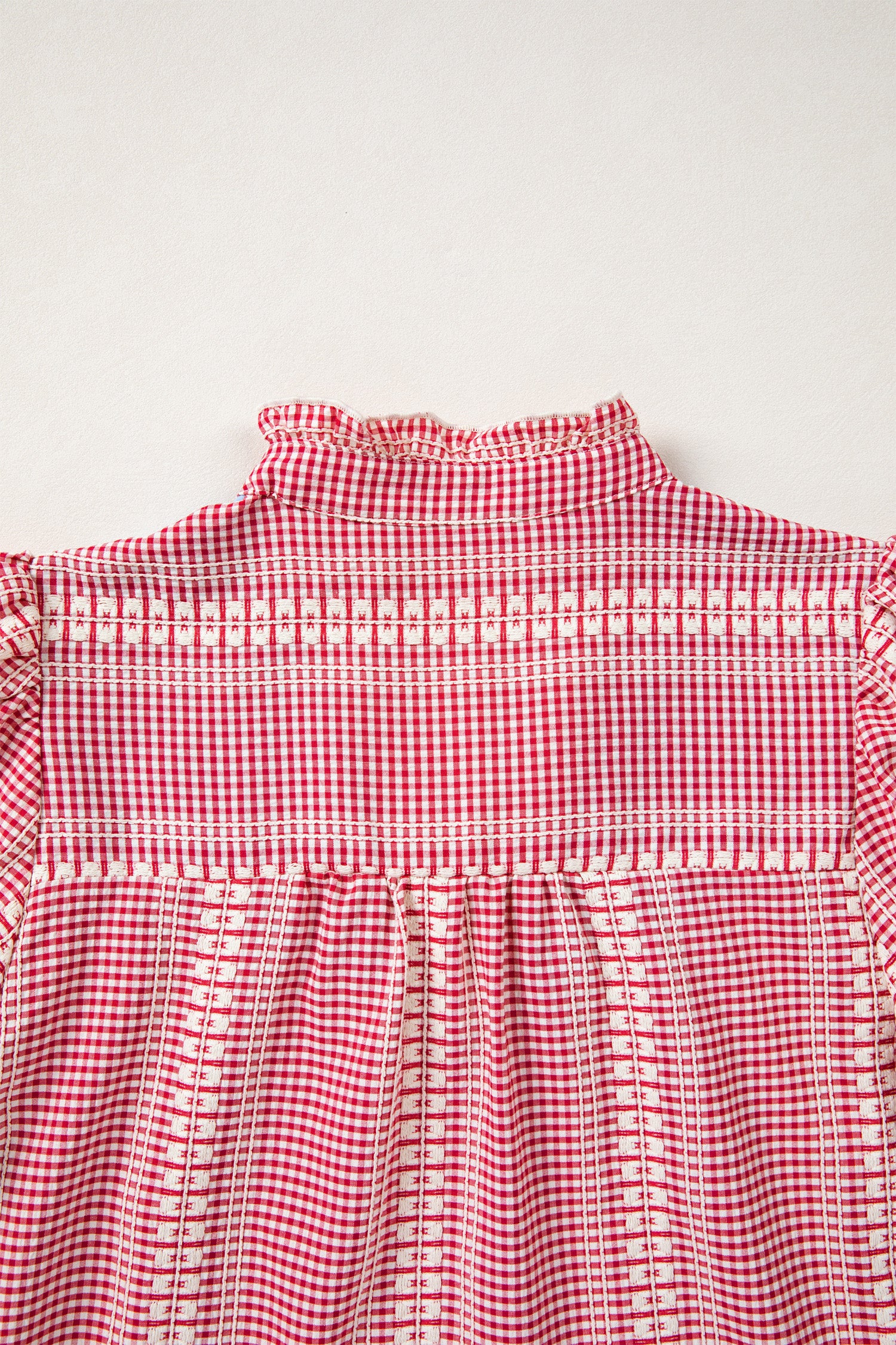 Western Pony Embroidered Yoke Puff Sleeve Gingham Blouse
