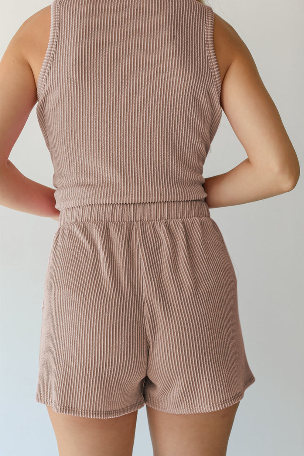 Ribbed Sleeveless Top and Pocketed Shorts Co-ord eAura