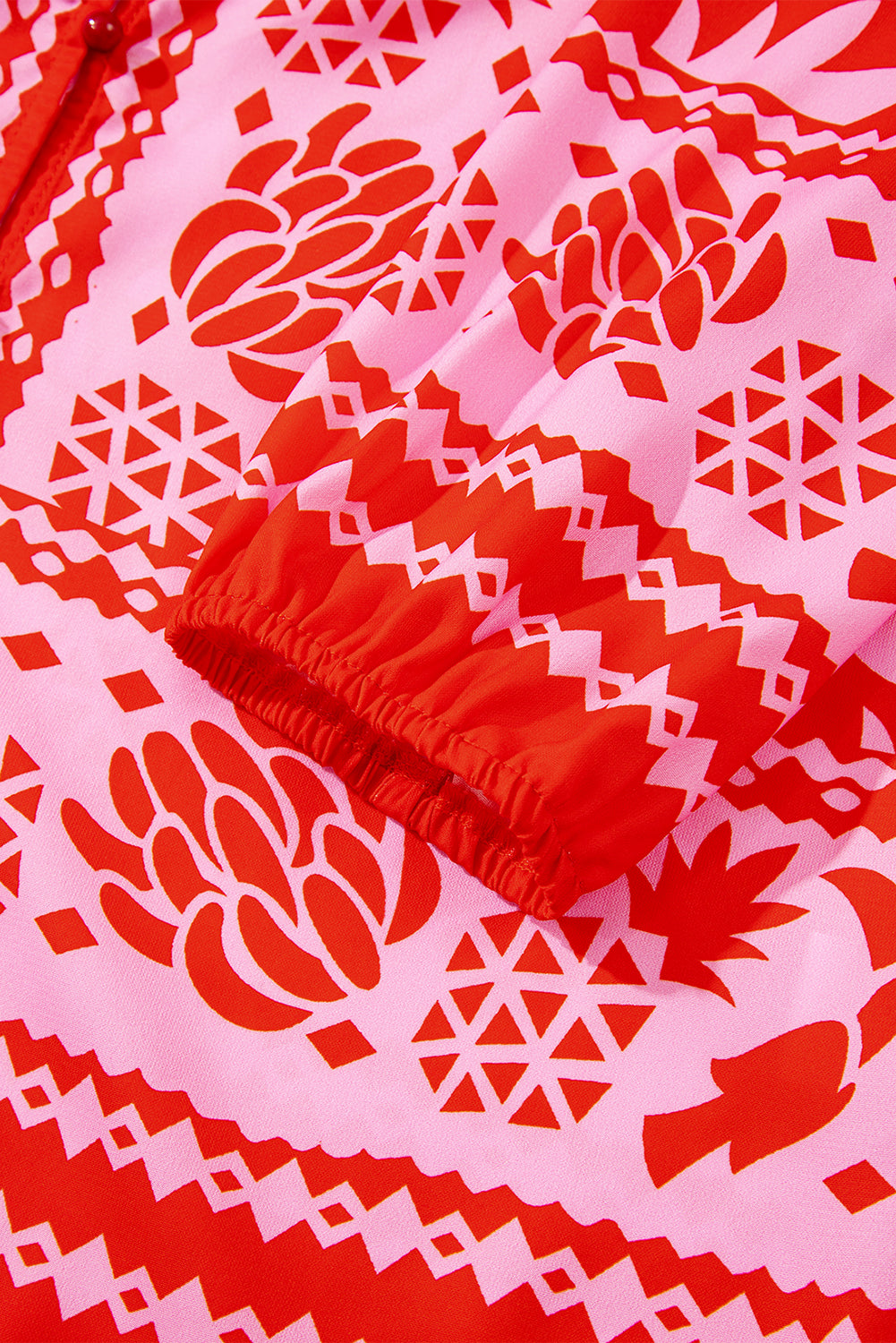 Abstract Floral Print Tie Neck Button Decor 3/4 Sleeve Blouse - eAura