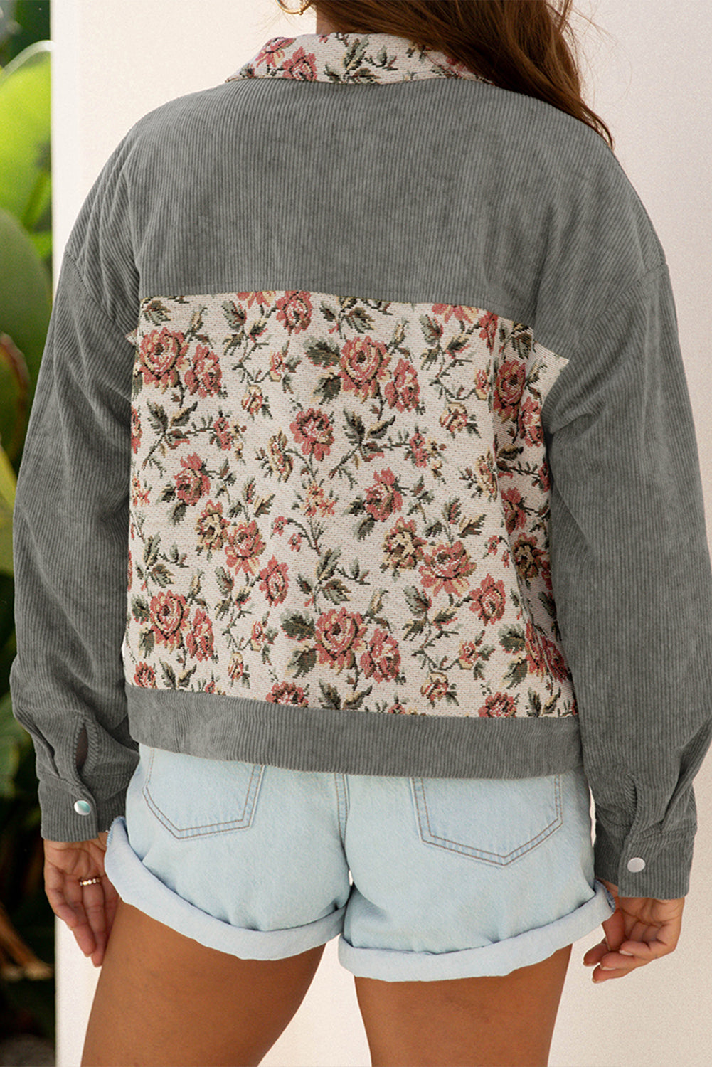 Soft Corduroy Floral Patchwork Jacket - eAura