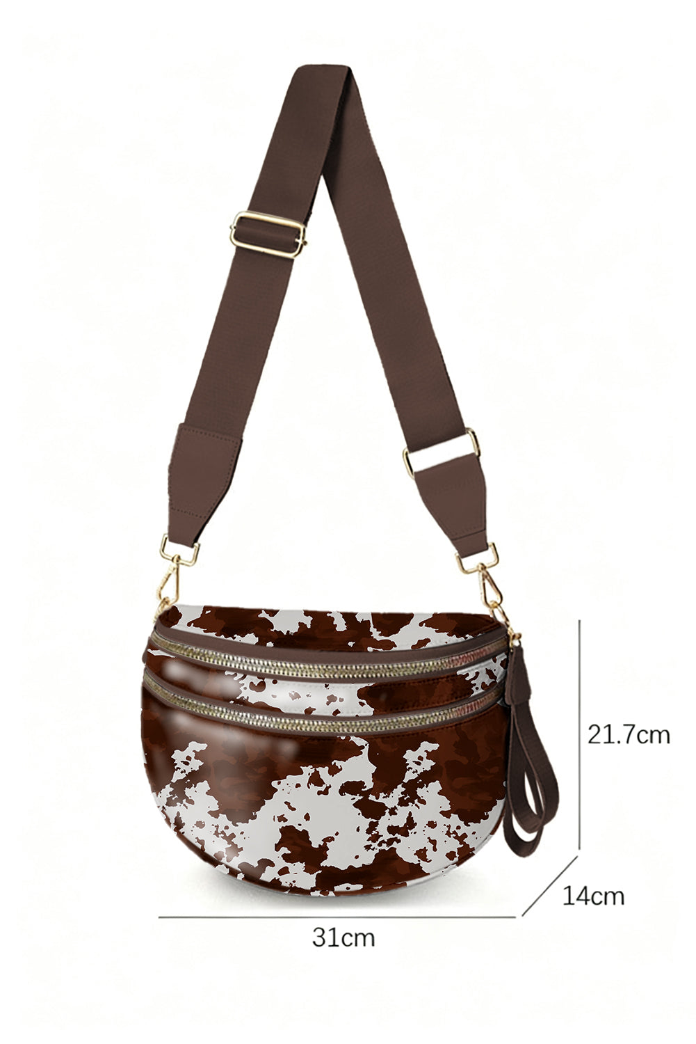 Cow Print Double Zip Crossbody Bag – Coffee