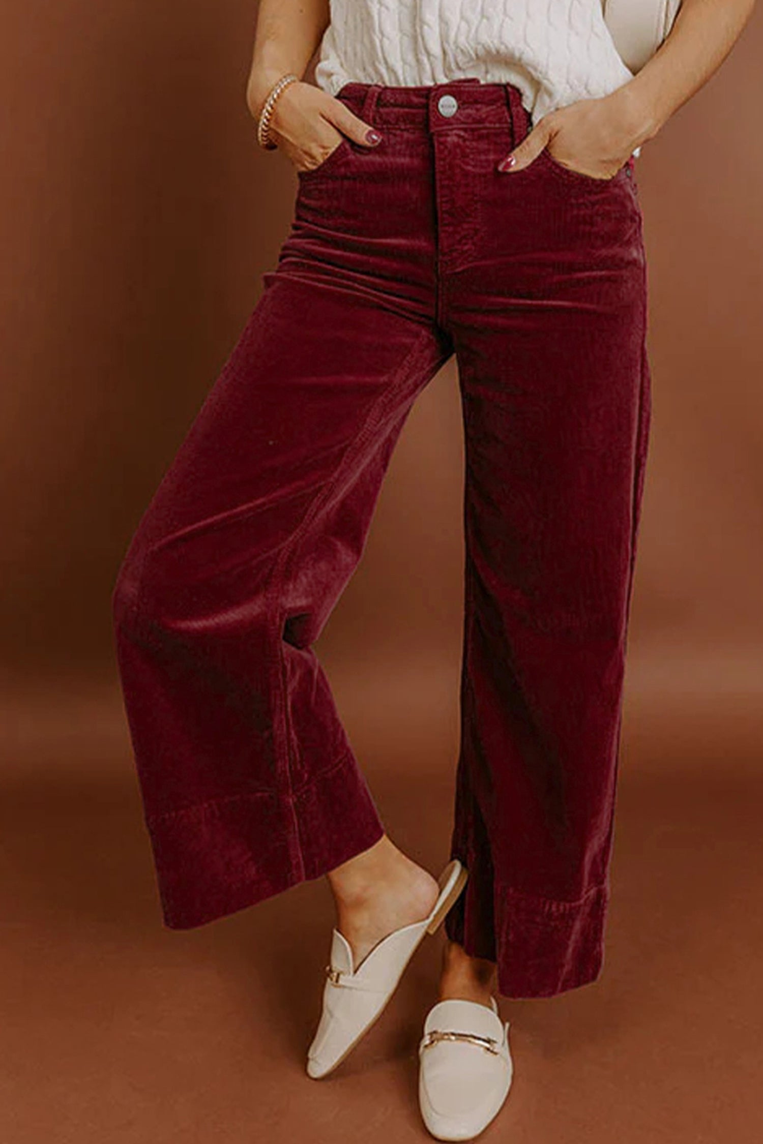 Soft Corduroy High Waist Wide Leg Trousers - eAura