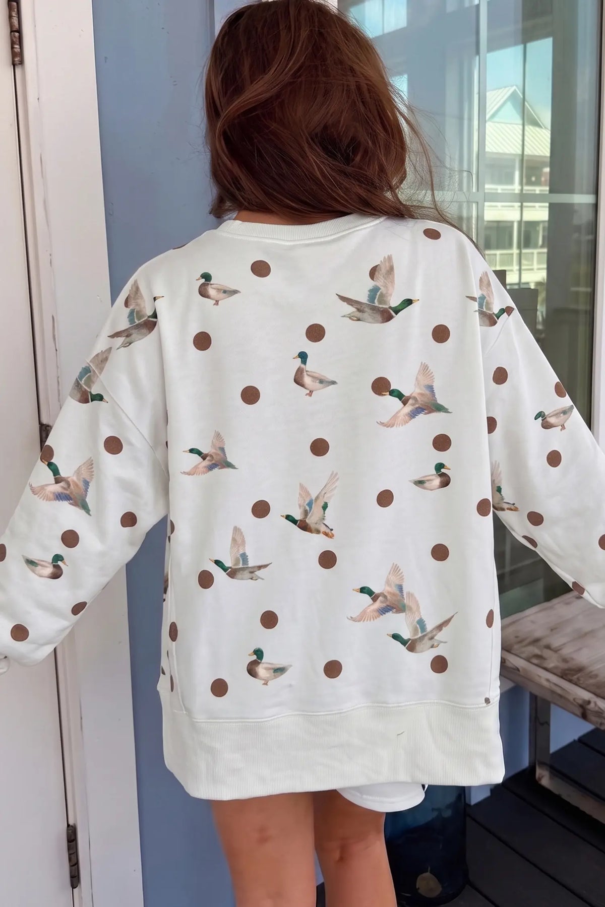 Co-ord short set oversized pullover and shorts - polka dot mallard print