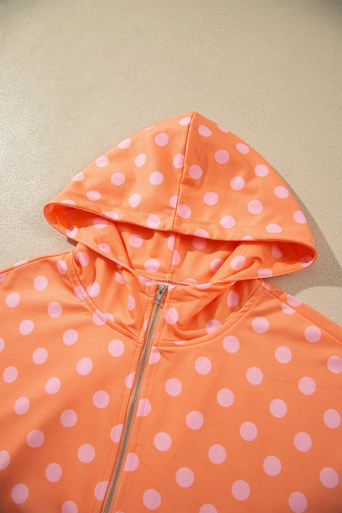 Polka Dot Hooded Long Sleeve Top Casual Mini Skort Set – Khaki