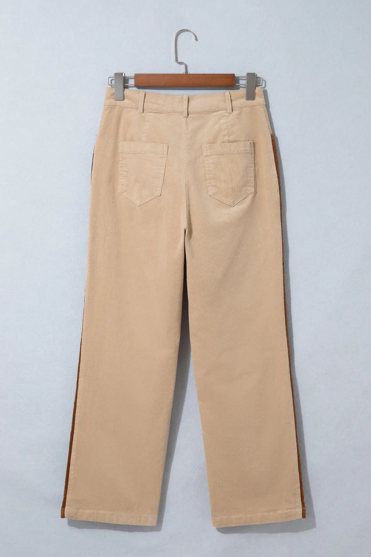 Ribbed Side Panel Colourblock Straight Leg Trousers – Latte