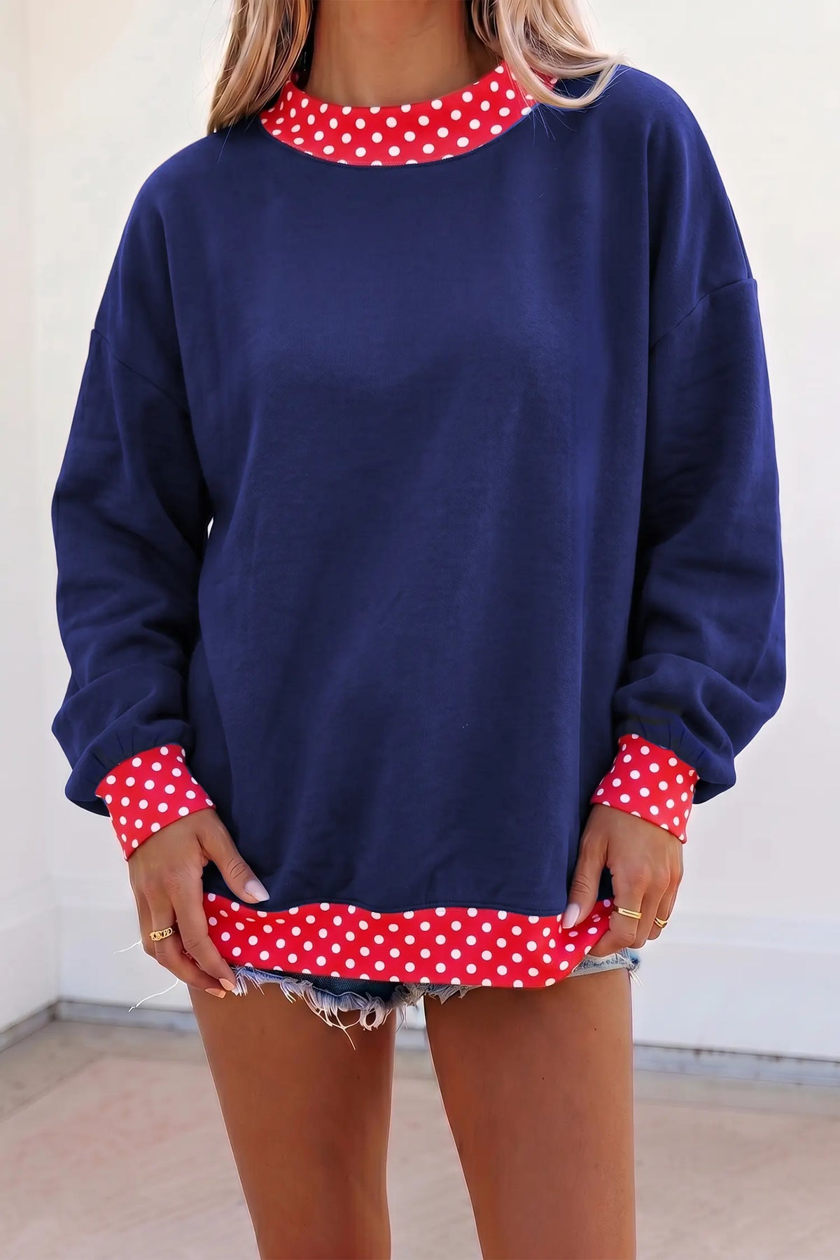 Colourblock Polka Dot Contrast Trim Oversized Sweatshirt – Dark Green