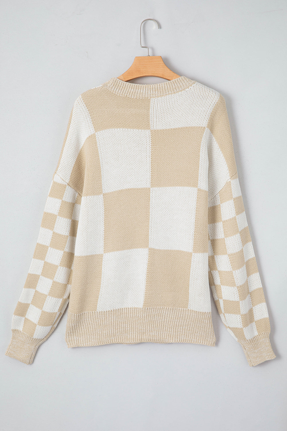 Flaxen Checkered Print Drop Shoulder Sweater eAura