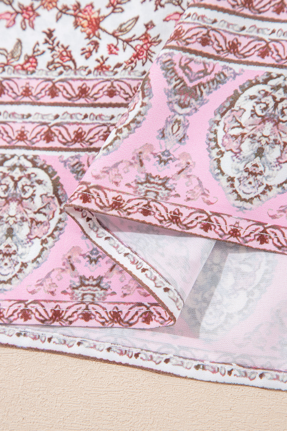 Pink Bohemian Floral Pleated U Neck Vest eAura