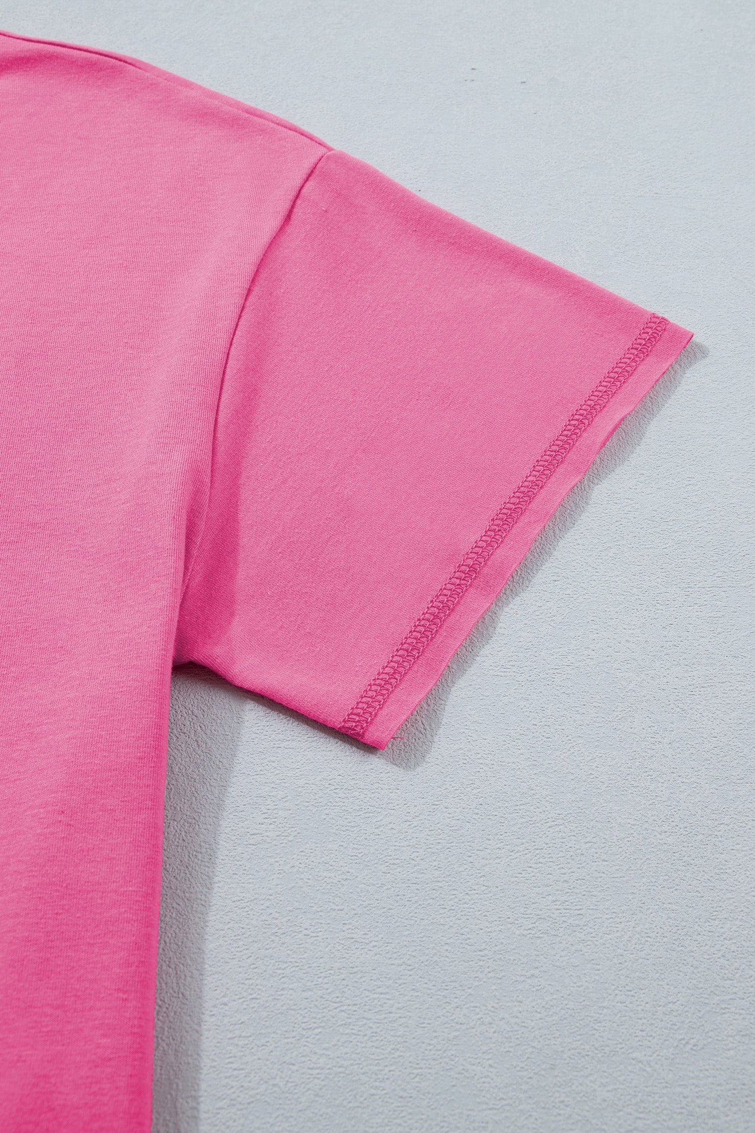Seam Detail Raw Edge Tee Rainbow Waistband Casual Short Set