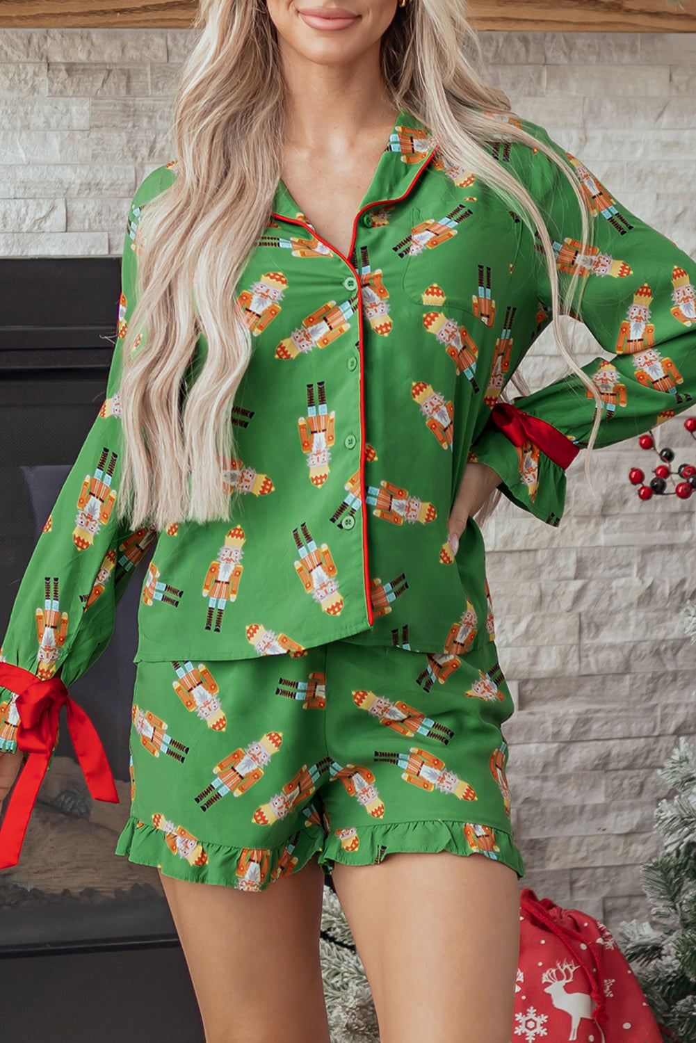 Christmas Candy Bow Knot Pyjama Shorts Set - eAura
