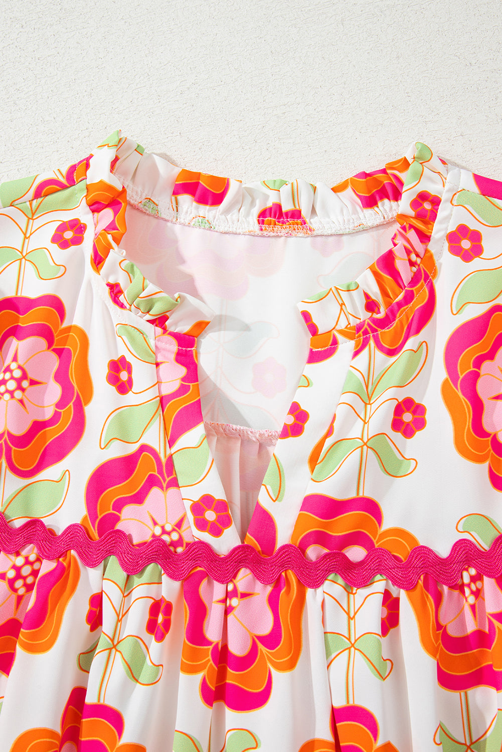 Rose Floral Printed Ruffled Long Sleeve Blouse - eAura