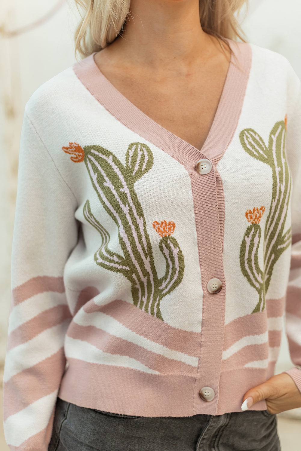 Desert Cactus Buttoned Front Knit Cardigan eAura