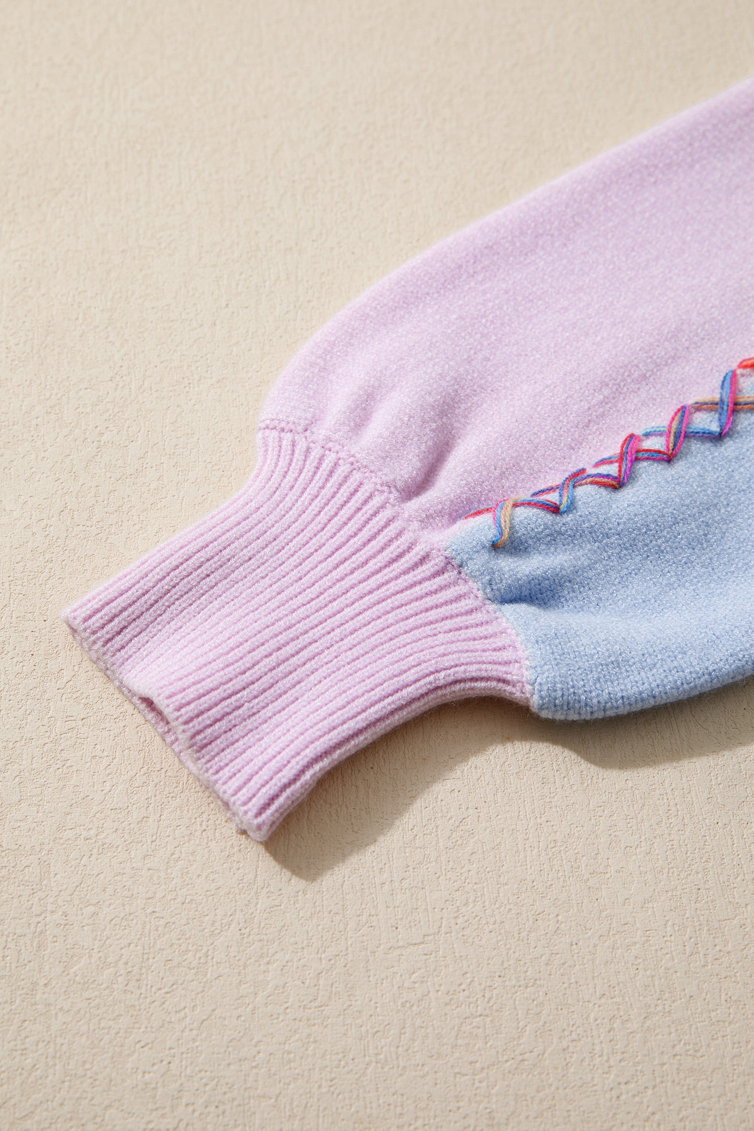 Rainbow Stitching Balloon Sleeve Relaxed Sweater - eAura